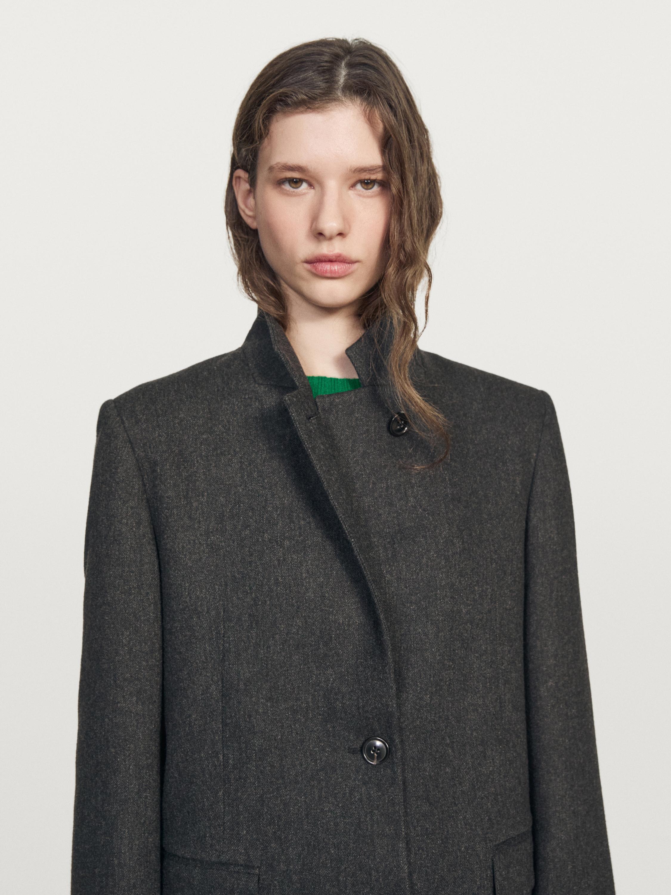 Wool blend three-button blazer